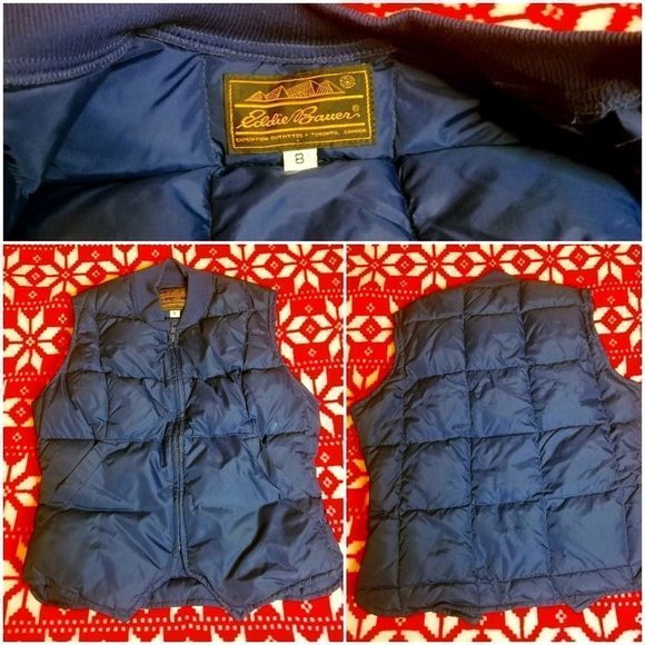 Vintage Eddie Bauer Down Blue Bubble Quilted Vest - Picture 1 of 7